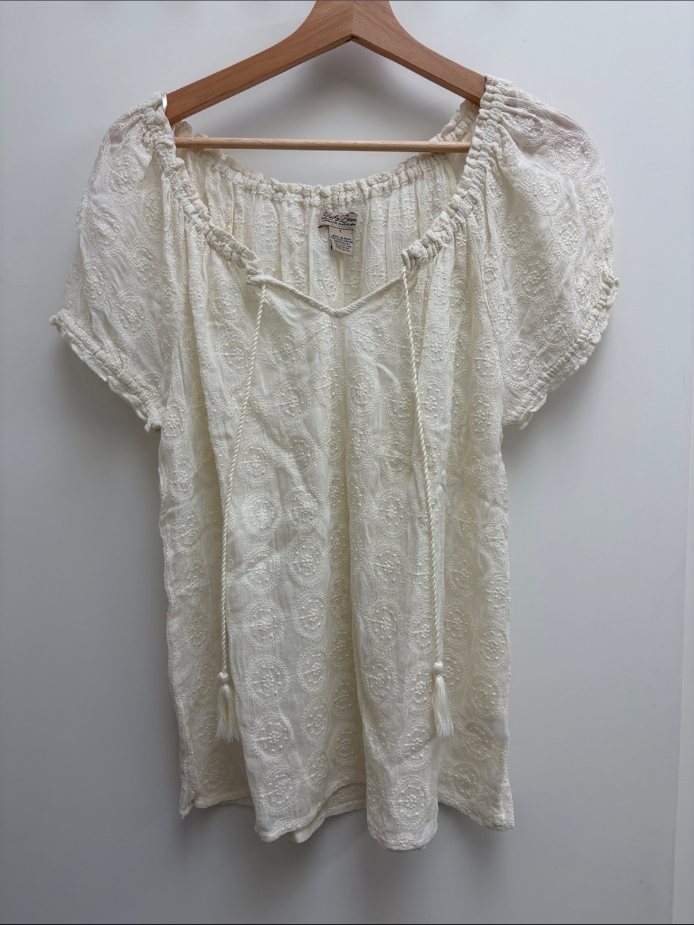 Lucky Brand Cream Embroidered Peasant Blouse